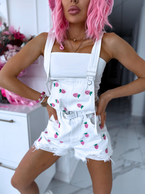 WHITE denim shorts "PINK STRAWBERRY"